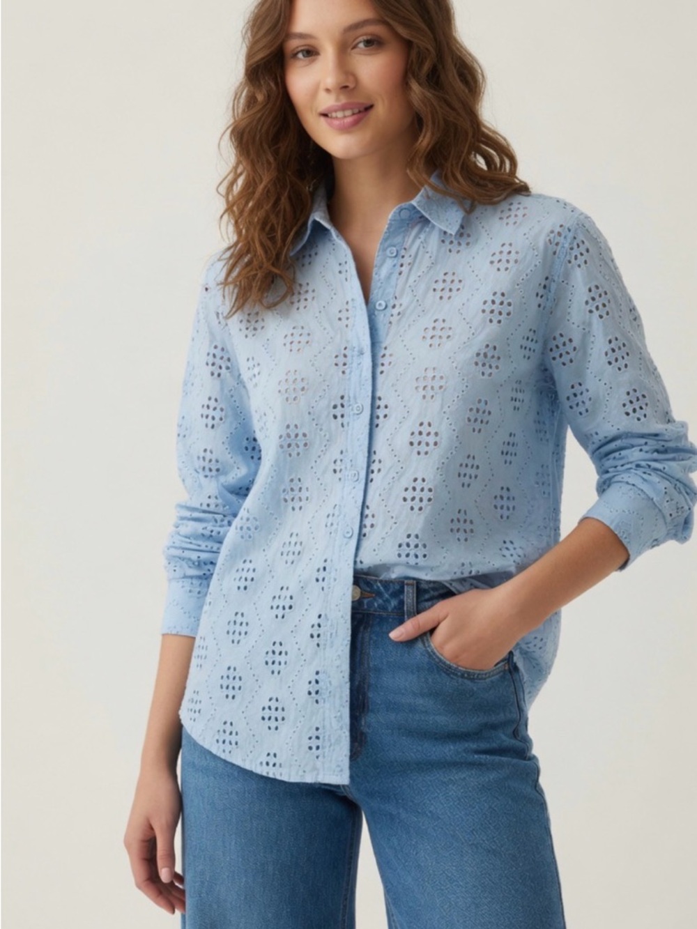 Habitual Light Blue Eyelet Button-Down Shirt 100% cotton